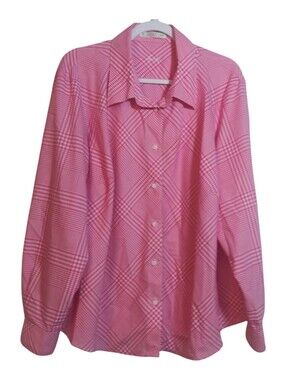 Foxcroft Pink Plaid Pointed Collared Button Up Shirt Plus Size 20W